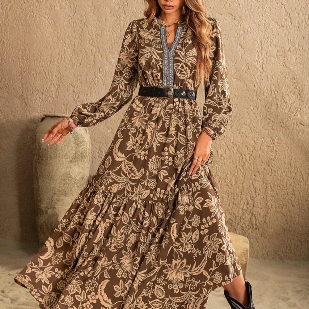 Elegant Brown Floral Maxi Dress